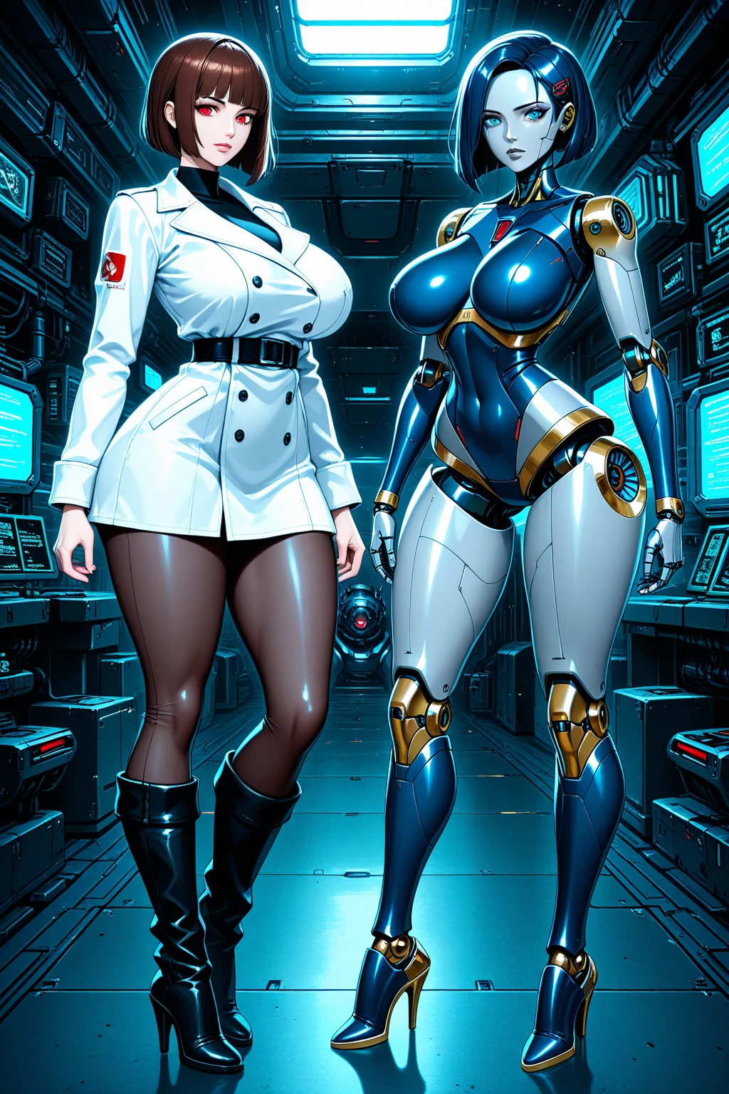 feminine sexy robot, steampunk, full body latex bikini