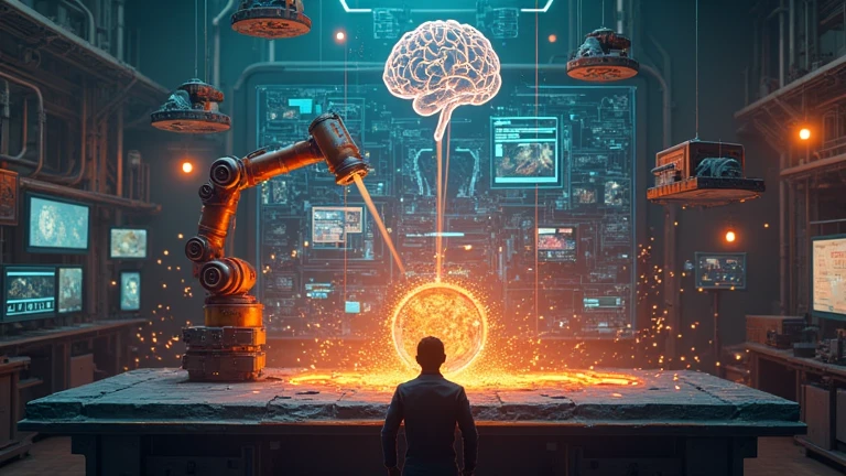 In the center of the room, a colossal human brain is intricately connected to advanced computers housed in the surrounding racks by millions of wires. This extraordinary Brain possesses two eyes that fixate upon us with astonishing precision, captured in a painting with unparalleled detail and resolution at 64K, there are two Alien scientists who are examining the Brain