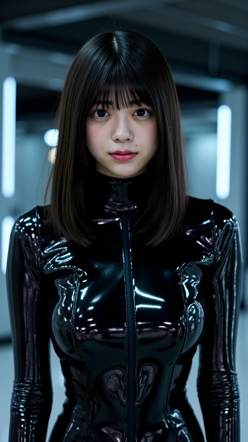 masterpiece, Highest quality,  Unreal Engine,  Super Resolution,  Very detailed, Complex, colorful, Clear images, Sharp focus, Digital Blending, 

One beautiful woman, A single actress, ashidamana, Perfect Eyes, Perfect Face, Ultra detailed hair, Ultra detailed face, Very detailed lips,Vivid expression, Healthy Body, very cute, Realistic details of an Asian person's sweat glands, Smooth skin texture, Carefully drawn,

(humidity:1.2), Beautiful Eyes, (Attractive face:1.2), (Beautiful Skin), (Big Breasts), (Ultra glossy, Rubber suit), Puffy nipples, Tight waist, Sticky with sweat, (Oily skin), (A shiny suit slicked with oil), In a dynamic pose,

Studio Photo, indoor, In the torture room of an SM club, In the dim light, Cowboy Shot,  