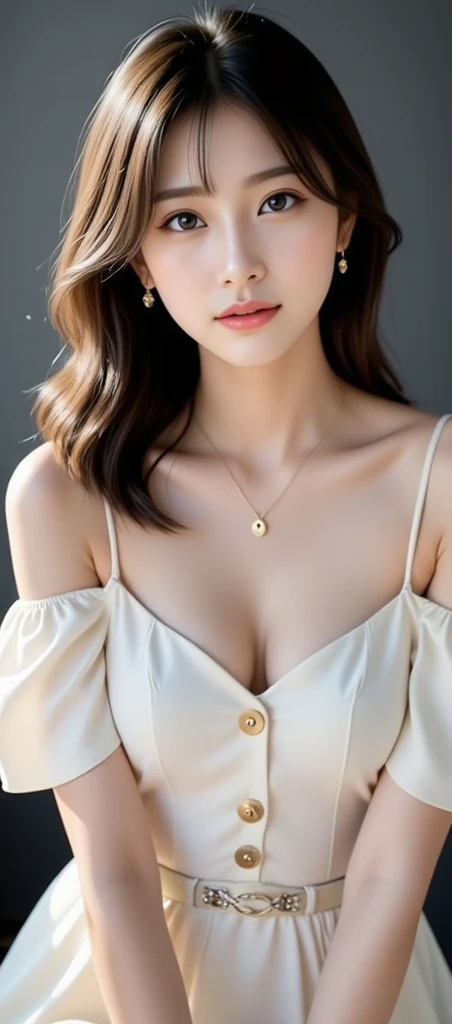highest quality, masterpiece, Ultra-high resolution, (reality: 1.4), Original photo, 1 girl, Brown eyes, Cinema Lighting, big, dark eyeliner, brown hair, Wind, necklace, Earrings, Bangles, Abdominal muscles,Nubra,White topless,Age 25