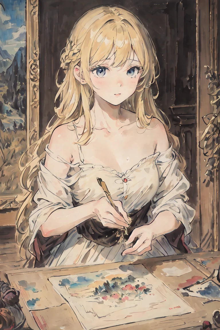 masterpiece, best quality, extremely delicate and beautiful girl,extremely delicate and beautiful, world masterpiece theater, Super detailed, Very detailed, best quality, blond, High resolution, Very detailed,3 girls, best quality, illustration, looking at the audience, dough, canvas, oil painting, trueistic, trueist ,true, pink eyes, long hair , Straight Hair. Retro clothing big breasts