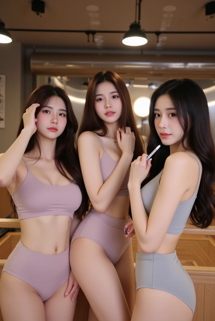4girls, masterpiece, best quality, (photorealistic:1.4), full body shot, medium breasts, a photo of a beautiful woman, (completely :1.2) skinny, brunette hair, textured hair, detailed face,, naked, nsfw, in a locker room, blonde highlights hair, very messy hair, open leg, showing pussy, in a very large gym shower room, smiling, , half asian, (sitting in a bench) ((changing clothes)) ((very cute face)) ((smiling, happy, having fun)) ((dynamic poses, dynamic camera angle)) ((not looking at the camera, facing away from the camera)) Highly detailed CG Unity 8K wallpapers、top-quality、ultra-detaillied、masterpiece、realistic、Photo-realistic highly detailed cute girl、(20yr old)、roundly eyes、((group, crowded)) swimingwear (((undressing)) , tight shirt,