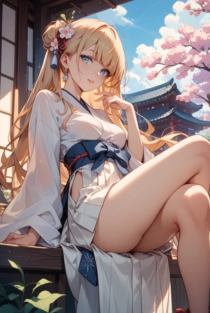 ((highest quality)), ((masterpiece)), (detailed), Perfect Face、blonde、Foot massage、Pain、Straight Hair、yukata、