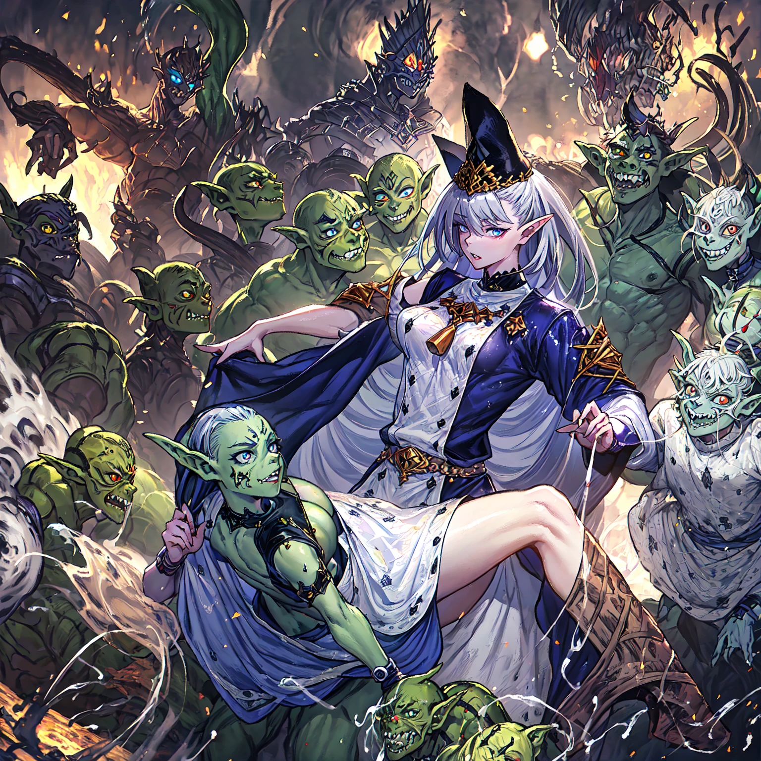 monster, glowing eye, horror, goblin, green skin