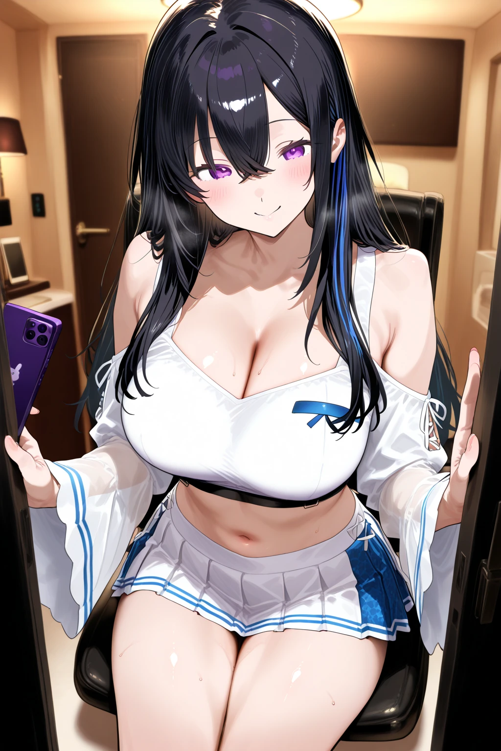 (((pixel-perfect, detail-perfect))), solo, 1girl, ayase ayatsuji, hair over one eye, , looking at viewer, smile, big breast