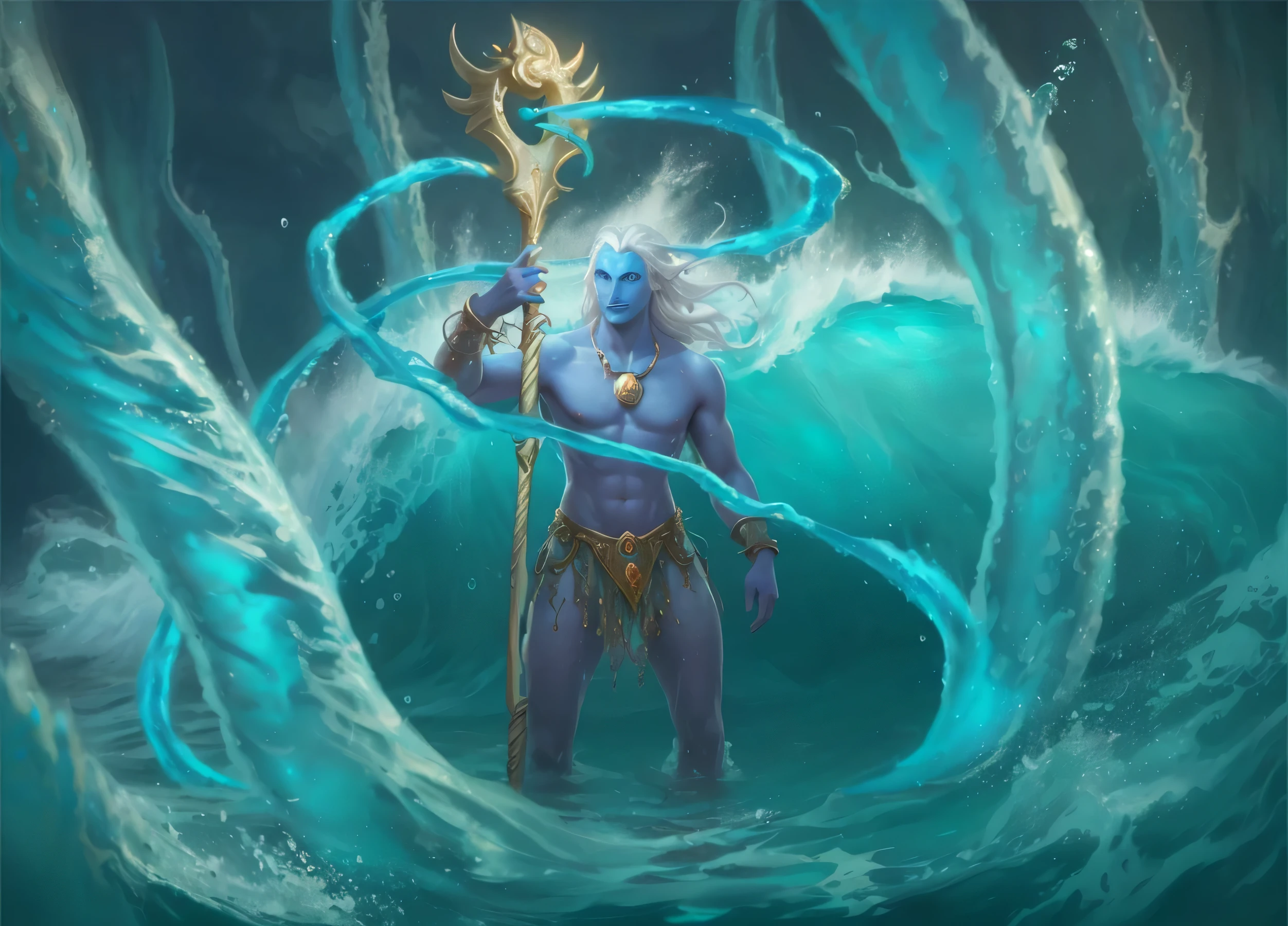 Elf portrait,water monster character art,Water imagery in the modern world,Наматичный,Surrealism,original,concept art,The art of mathematics,Water Devil in the style of Peter More and Basinski,Leonid Afremov--ar 1:2--Chaos 50-Nigi 5