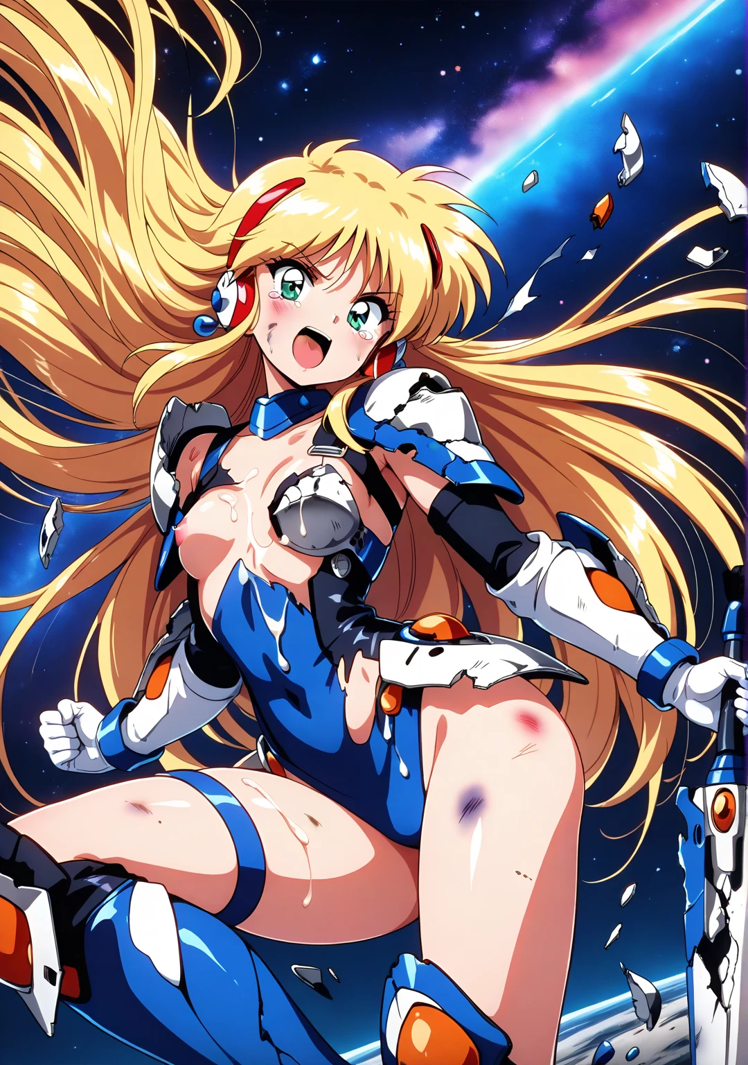 Browsing Caution,(A girl buried in a machine box with her arms and legs spread apart,Wide-open legs,Wide open arms,Machine-covered arm,Machine-covered feet,Sailor warrior transforming heroine with pink lines on white cloth,Shiny ruffle skirt、Metallic Leotard Armor.,No sleeve,Waist ornaments and armor adorned with large jewels,Transformation Heroine Hair Accessories,Torn white transforming heroine thigh-high socks,A big red ribbon and a big jeweled brooch,Shining white heroine costume,Tight transforming heroine gloves:1.5),(Men and women having sex,A transforming heroine gets raped:1.5), (vagina,penis:1.5),(A girl with her limbs buried in the wall of a machine,Arms and legs stretched:1.5),(A wall of machines surrounds the girl,His arms are covered in machinery up to his shoulders.,Her legs are covered in machinery up to her thighs.,Machines tie our hands and feet,Massive bukkake,get off:1.3),belly button, (The girl is angry,Open your mouth:1.3),Sweat,Love Juice, (Petite Girls,young,thin,Very small breasts:1.5),Blonde,Perfect Face, Perfect Anatomy,(Cowboy Shot:1.5),(vaginaから溢れる:1.2)