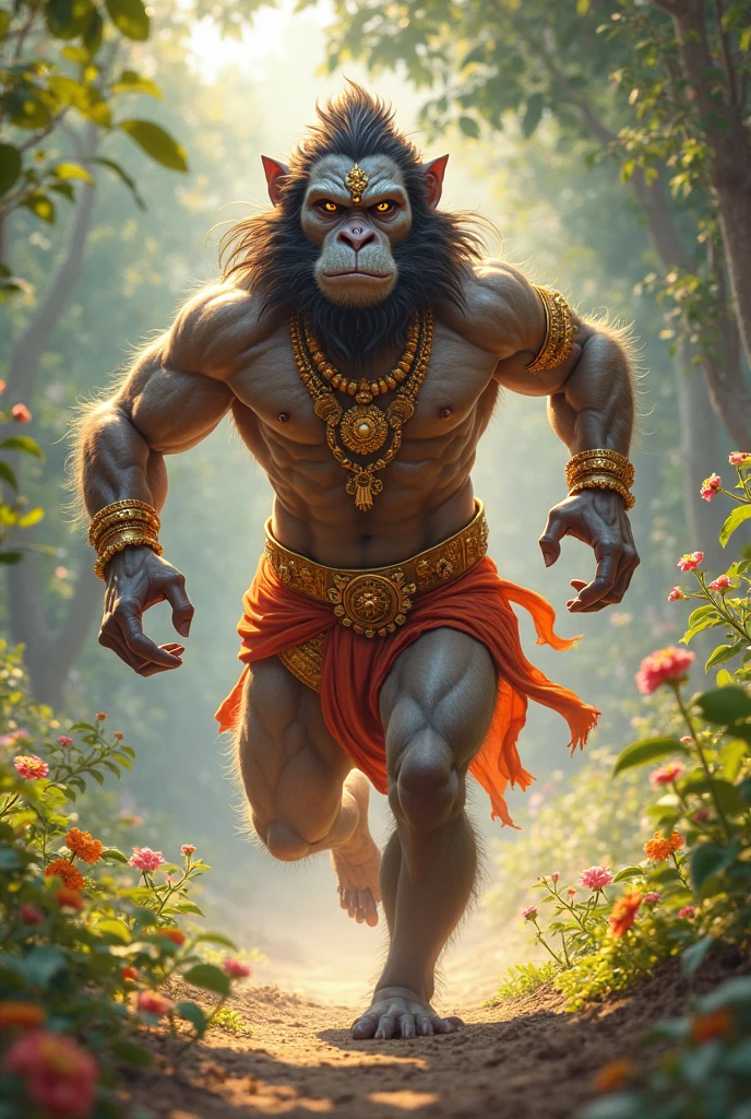 Hanuman is in the river at sunrise 