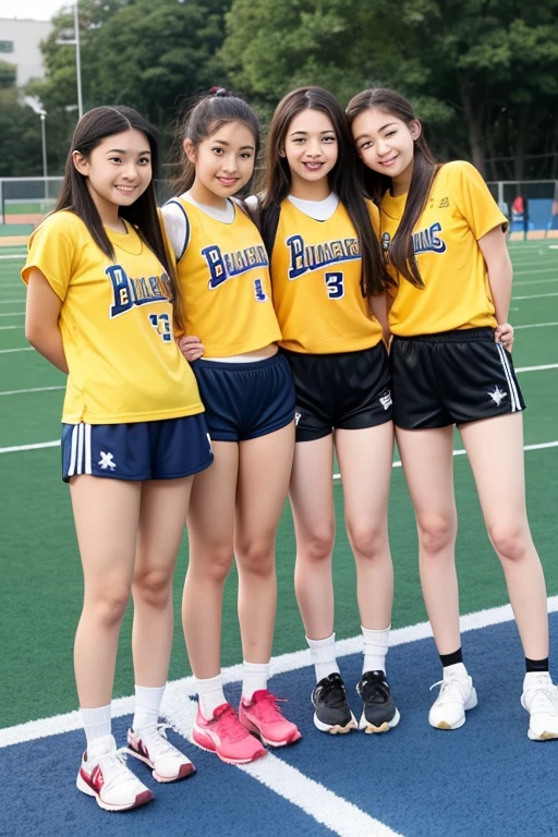 (Raw photo:1.2), (Photorealistic), Beautiful detailed girl, Very detailed eyes and face, Beautiful detailed eyes, Huge file size, High resolution, Very detailed, Best Quality, [masutepiece:1.6], Illustration, Very detailed, Fine detail, Best Quality, 8K Wallpaper, Movie Lighting,Three 15-year-old Japanese female students, Basketball Uniforms, On the train, Leaving school, barechested, No top,  are visible, small  white panties, Pose with a smile,  White satin fabric panties, Slim body, Young Face, Small , Immature body, Standing on the train, toru