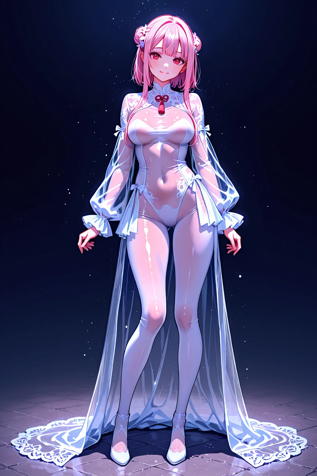 snfw,(highest quality:1.2),1 girl,alone,Are standing_Split,KIANA KASLANA,(white leotard:1.2)、short hair,blue hair,bangs,interface headset,hair between eyes,pixelated background,neon light,SF color scheme,Bright colors,metallic texture,detailed shading,Holographic interface,dark atmosphere,high contrast,sharp focus,twig of hair,Reflective surface,exquisite details,High resolution,studio lighting,Red accents,Illuminated environment,artificial intelligence assistant、camel toe