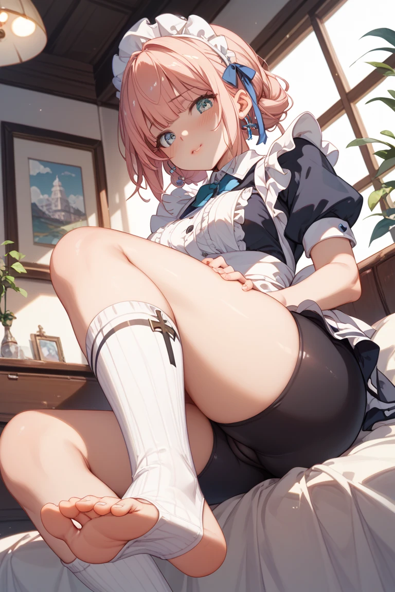 (nfsw:1.2),(1 girl),(Best Picture Quality, 8K, Masterpiece:1.3), (high school student:1.5), ((pink lob hair:1.1)), (bob cut),(swept bangs), (cute eyes, pupil black, iris skyblue, youthful face), (mole under right eye), (standard weight), (small breasts), (glistening skin:1.1),(pale skin:1.2),((sleeveless shirt)),(black pantyhose),(sweat),((fog skin:1.1)),(pussy juice stain pantyhose),sadist, mini skirt, legs, footjob, toe on penis, spread toe, man, cum on toe.