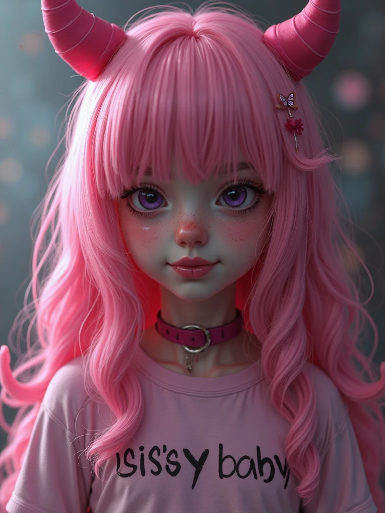 1 little girl, cute, pink hair, cartoon