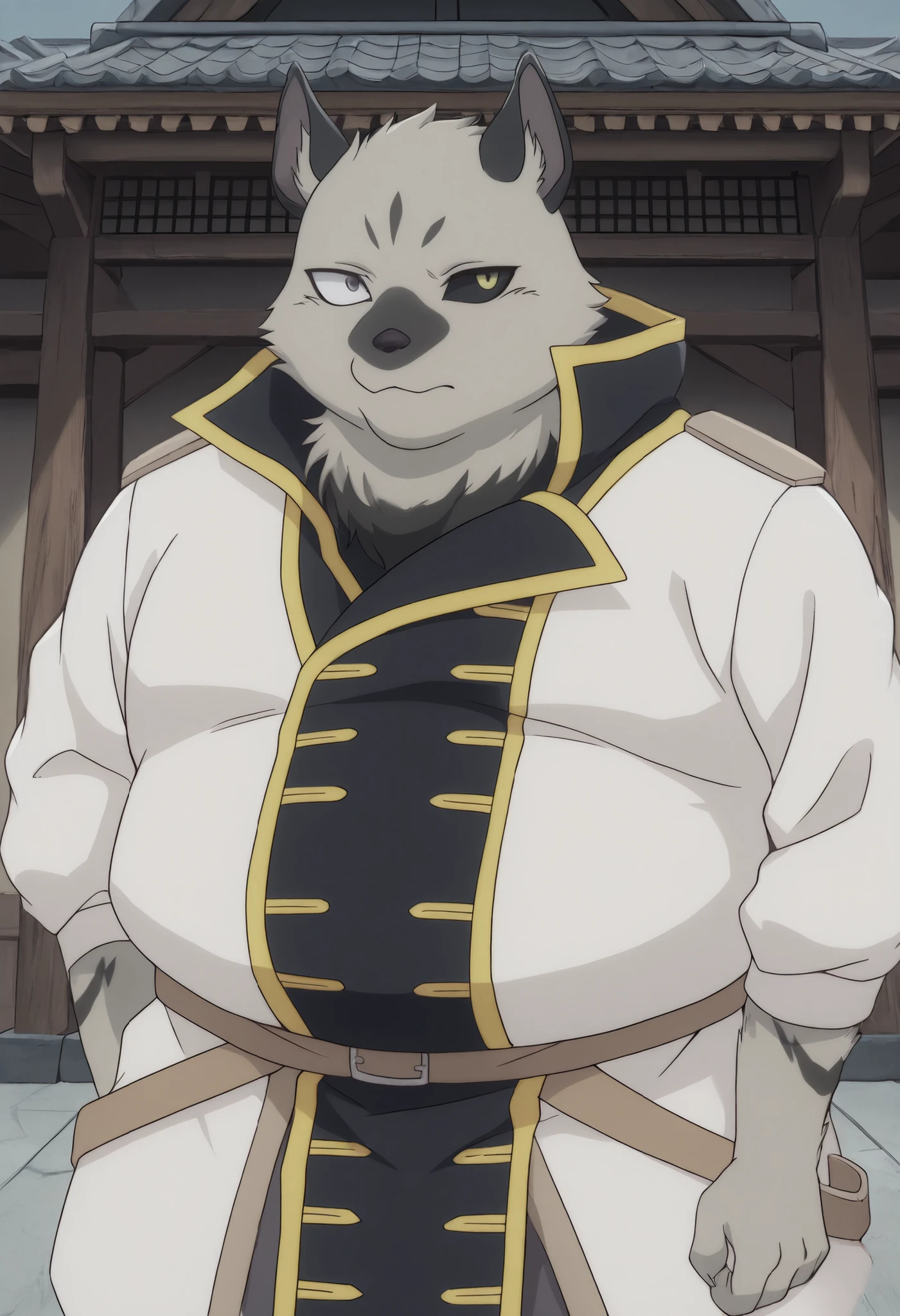 masterpiece, best quality, Newest, Dumb Dress, High precision in selection, 1 boy, solo, lanteveldt, Glynn, confident, staring at the viewer in a Japanese-style building, gradient background, sea looking at viewer,very fat,Totally Obese,thick lumps , extreme obesity, Protruding Belly,big stomach