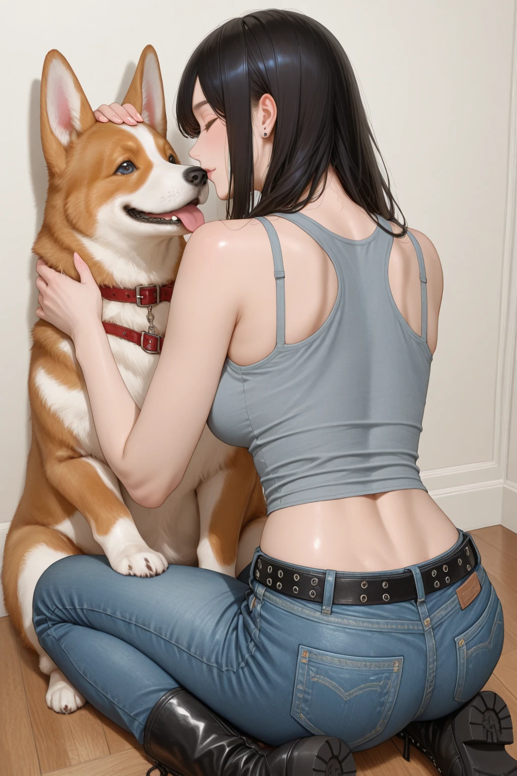 realistic high quality 3d render, 1girl, detailed facial features, beautiful eyes, beautiful lips, high quality detailed body, dog, anal sex, photorealistic, cinematic lighting, octane render, detailed muscular dog anatomy, detailed female anatomy, hyper realistic, 8k, detailed textures, studio lighting, hyperdetailed