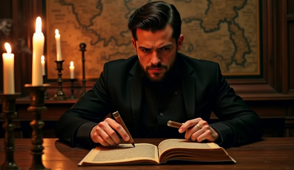 Movie poster for Constantine with Pablo Marçal's face and a cross in one hand and a work ID in the other.