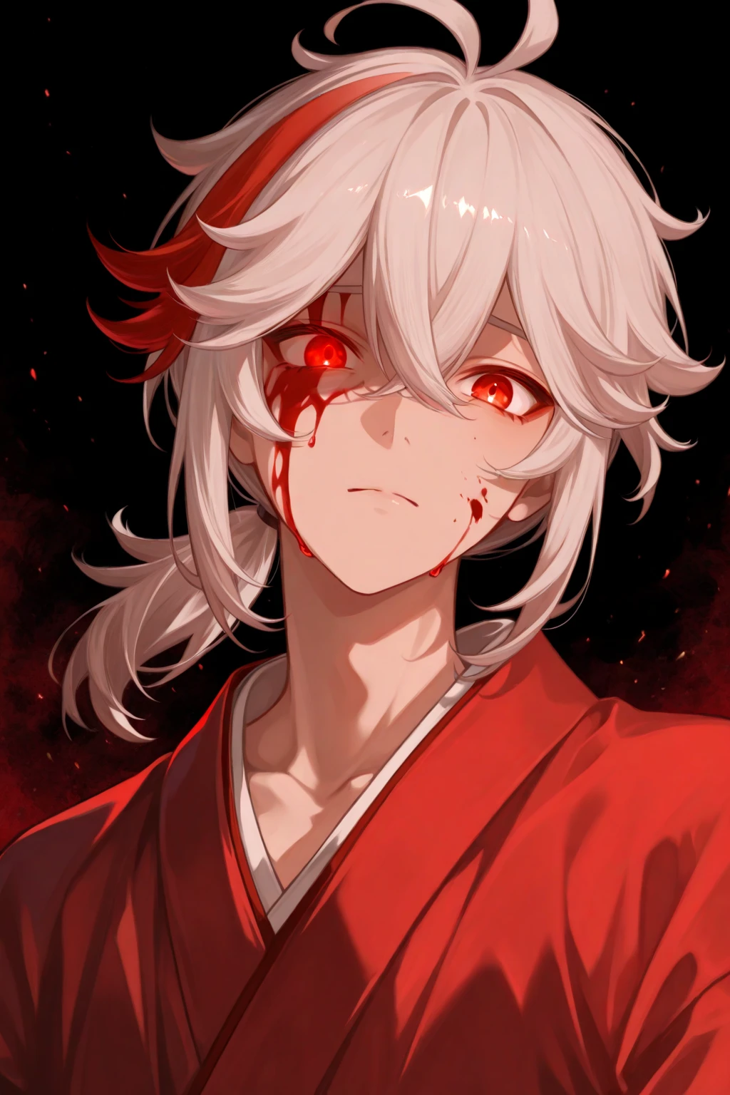 Gray Hair、Red eyes、One person、male、kimono