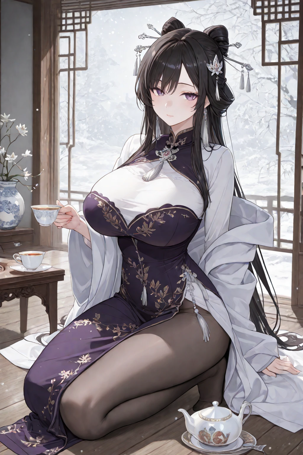 (masterpiece, best quality: 1.2), traditional Chinese ink painting, A cute 18 year old prostitute with gigantic breasts, sexy white lace , Oversized dress :1.5, Couch, Ultra-detailed face, Detailed eyes, Double eyelid, sfw , evil smile:1.4 ,emphasizing slender abs :1.3