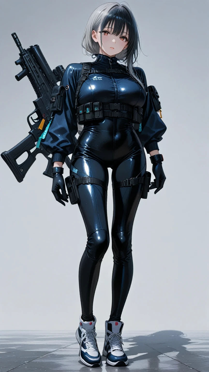 8k, complex, elegant, highly detailed, majesti, a close up of a woman in a black and orange outfit holding a gun,  A stunningly realistic 18-year-old portrayed in a masterpiece of ultra-detailed artwork, cyberpunk 2 0 y. o model girl, rendered in sfm, 3 d render character art 8 k, sci fi female character, cyber suit, leeloo outfit, female lead character, sfm render, oppai cyberpunk, Police suit, like Rihanna aparence, realistic boobs, stunning God-like beauty, cyberpunk femme fatale, scifi character, sci - fi character, high res render, looking at left, with the best quality and SFW imagery. --auto --s2