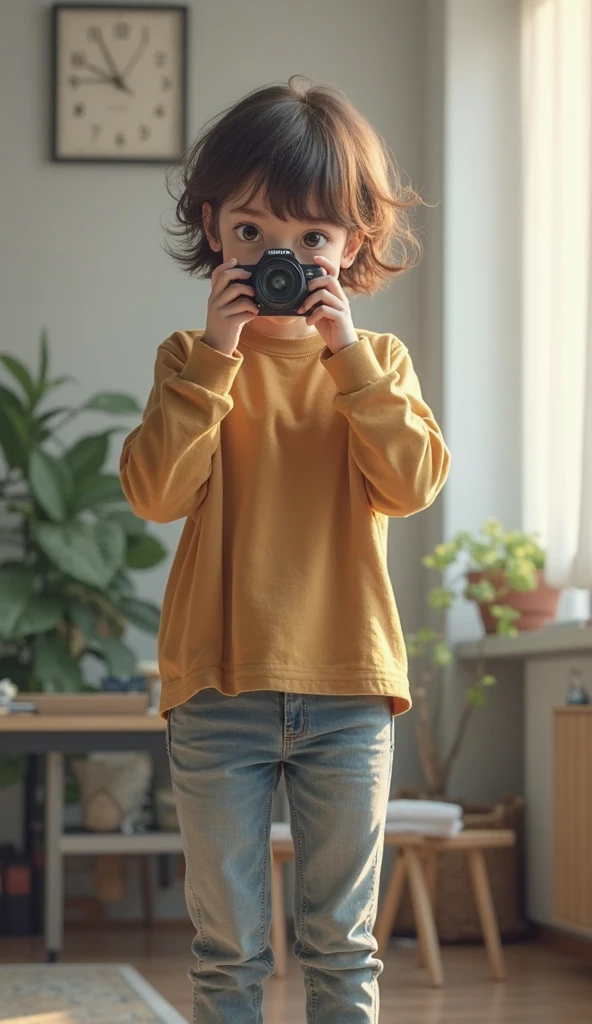 Little girl standing on the steps talking on the phone, Wearing wheat yellow gauze, 2 years old, ???, with yellow cloths, Yellow clothes, shot with sigma f / 4. 2, shot with sigma f/ 4.2, Four years old, standing outside a house, yellow backdrop, Yellow, 4 year old, warm color clothes