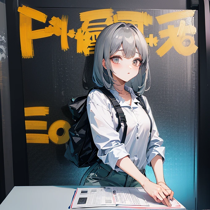 A young girl in a cloth pocket,Holding a wooden sign,The wooden sign had three words written on Huang Ruolan