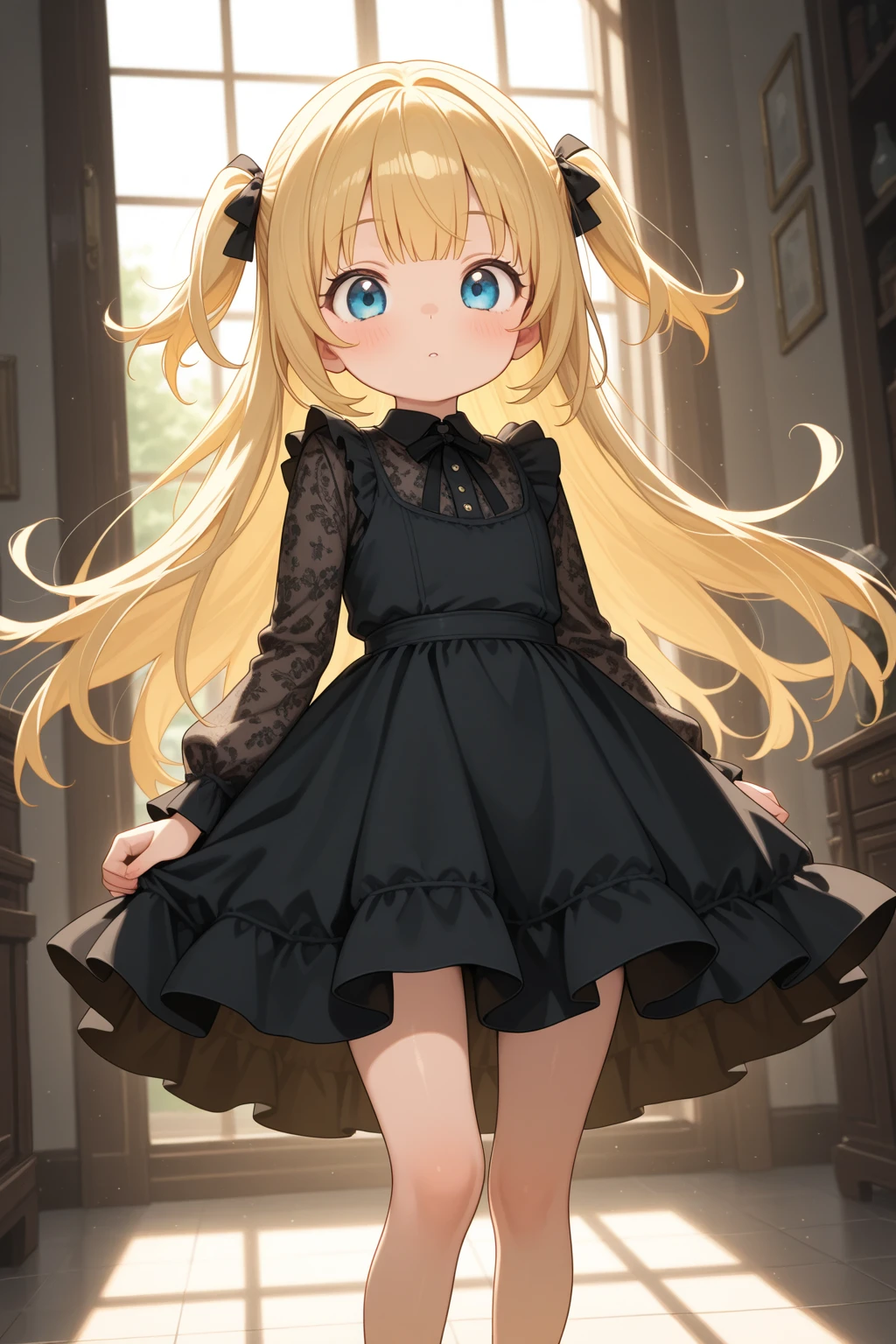 best quality,masterpiece,pixel_art,looking_at_viewer,
1girl, light hair, tied up hair, big eyes, light eyes, rosy cheeks, children's clothes, cute shoes, cute girl, dark environment, low light, horror background, horror scene, mystery, human girl, living girl 