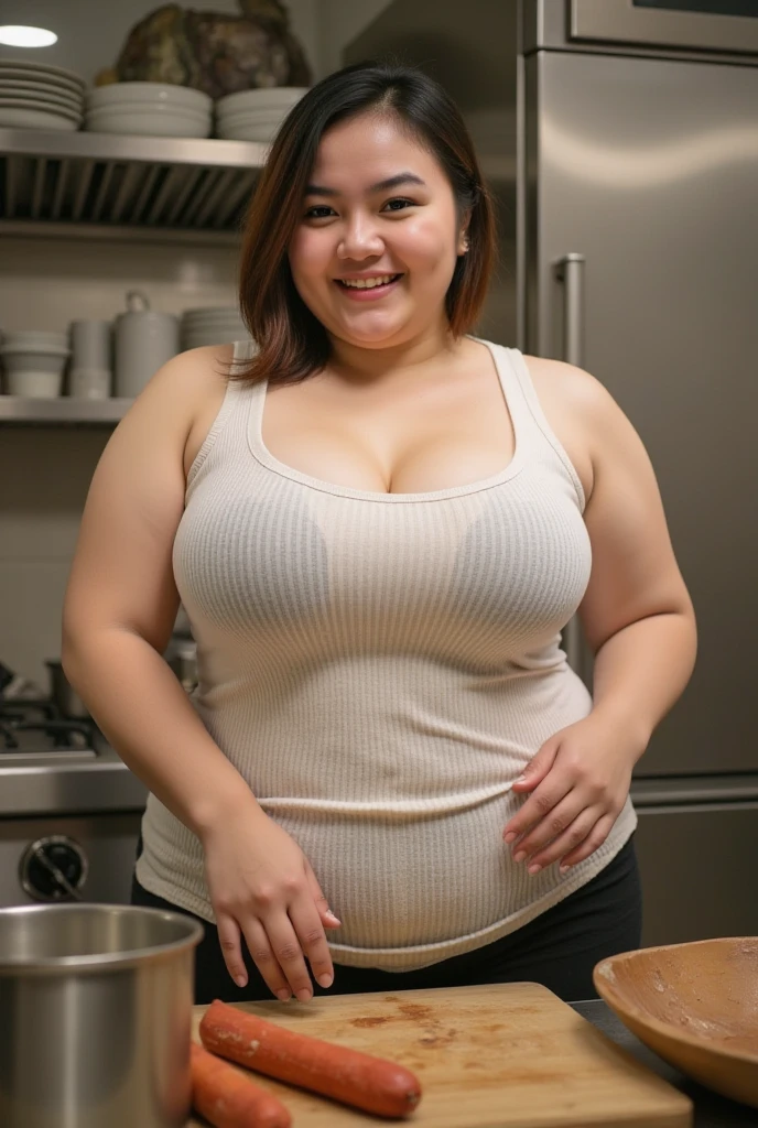 pregnant woman in kitchen with food and milk in pan, cooking show, cooking, her belly is fat and round, cooking it up, she has a jiggly fat round belly, in the kitchen, in a kitchen, high quality , pregnant belly, thicc, indonesian celebrity, pregnant, belly, gif, gourmet cooking, yummy, cooking oil, cooked to perfection(squeeze her tits)