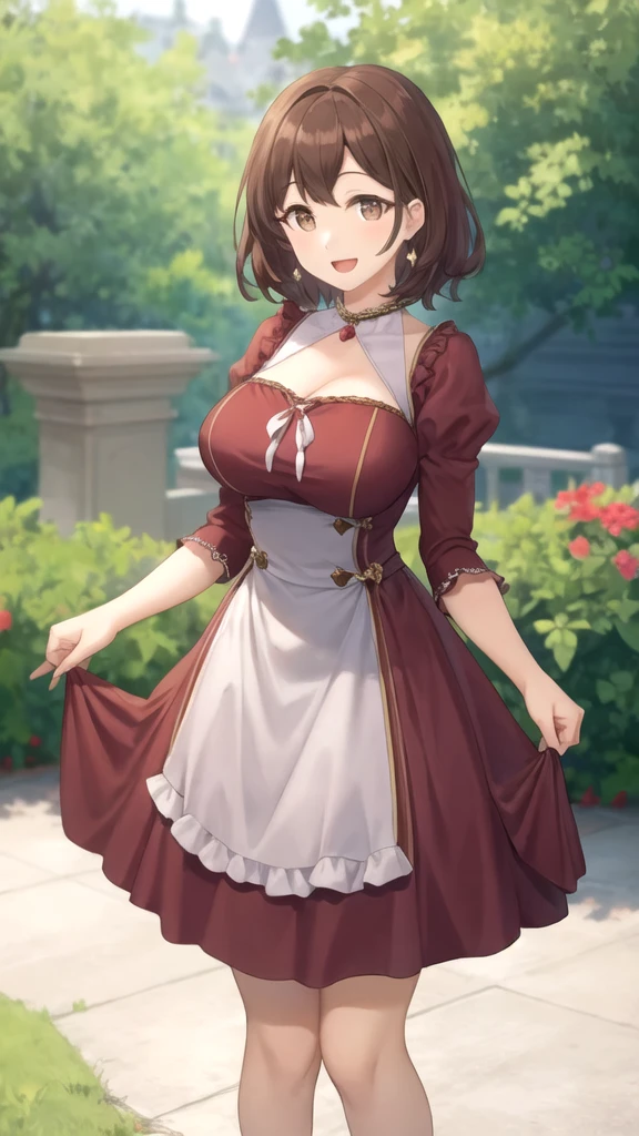 A beautiful young woman in classical, but revealing dirndl, she is free of any inhibitions and shows, that she is not wearing anything under her dress