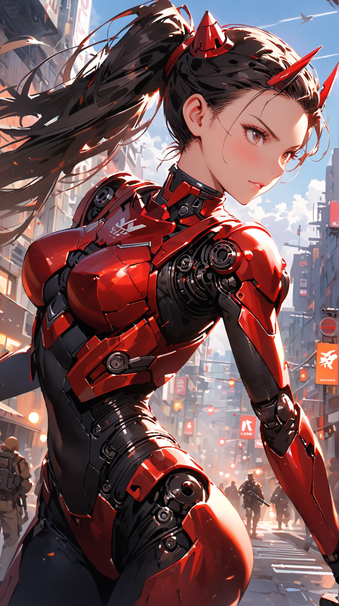 1girl,black mecha suit, minimalism, gun, side view, bright red background, simple background, Fisheyes, masterpieces, top quality, best quality, official art, beautiful and aesthetic, animation, raise the butt,
<lora:NijiExpressV2:0.5>, <lora:Niji:0.5>