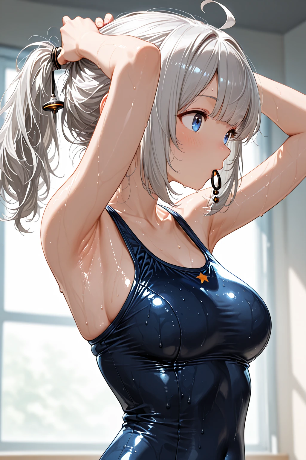 nsfw、(masterpiece, Highest quality, Super detailed:1.3), Perfect composition, 4K, (Very detailed, Super detailed), Sukesuke competitive swimsuit, Ecstasy face、High resolution, 8k Texture, Attention to detail, Very detailed肌の質感, Magnificent details, High Sharpness, One girl, (Fine grain:1.3), (25-year-old woman:1.3), (skinny), (Beautiful breasts), City Hotel Room,smile、A pleasant looking face、Toned body、((Futanari))、An erect penis ejaculating into the crotch and pointing upwards、((Penis ejaculation:1.5))、Cumshot、Tears dripping from the tongue、Large nipple piercings
