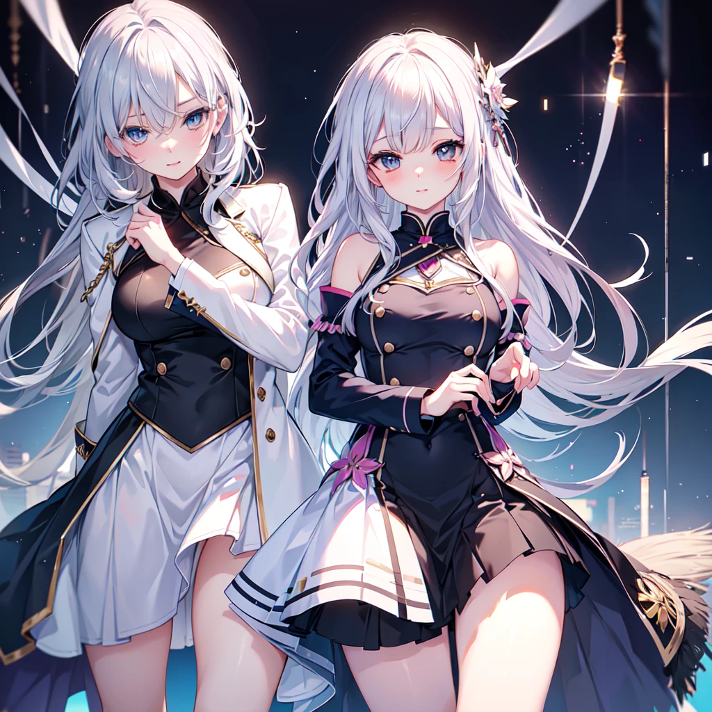 Create a character with white hair, smooth, falling to her waist