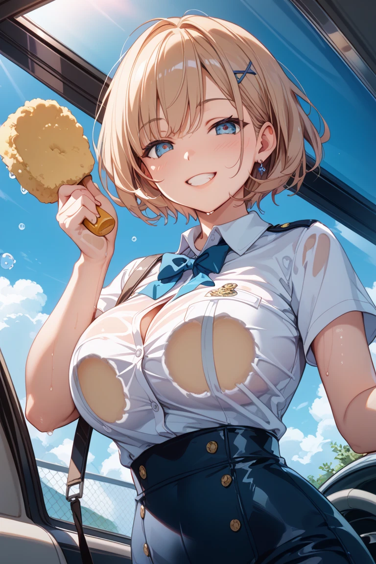 blonde hair, short hair, hairband, Purple eyes, 16years old, , empty eyes , large breasts, 独奏, nipple, ride a bicycle, , Heavy snowfall area 凍結 wet crying 山 独奏