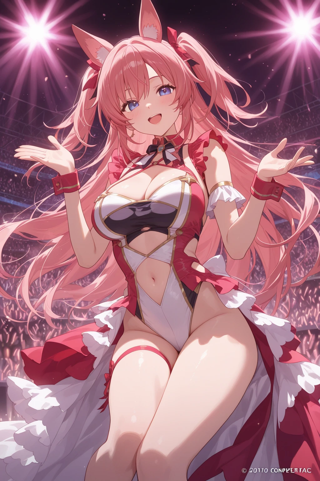 Top Quality, Masterpiece, High Definition, Very Detailed, 8k, One Girl, Cute, Anime, Crystal Clear White Skin, Sensual, Full Body, 2nd Grade of Junior High School, 13 Years Old, Beautiful Cute, Bow on Head, Too Many Hair Ornaments, Cute Micro Bikini Style, Crazy Worldview, Bloody, Eyes Glowing Suspiciously Red, Fairyland, Back road, crazy smile, bright red oasis, hand on crotch, inviting