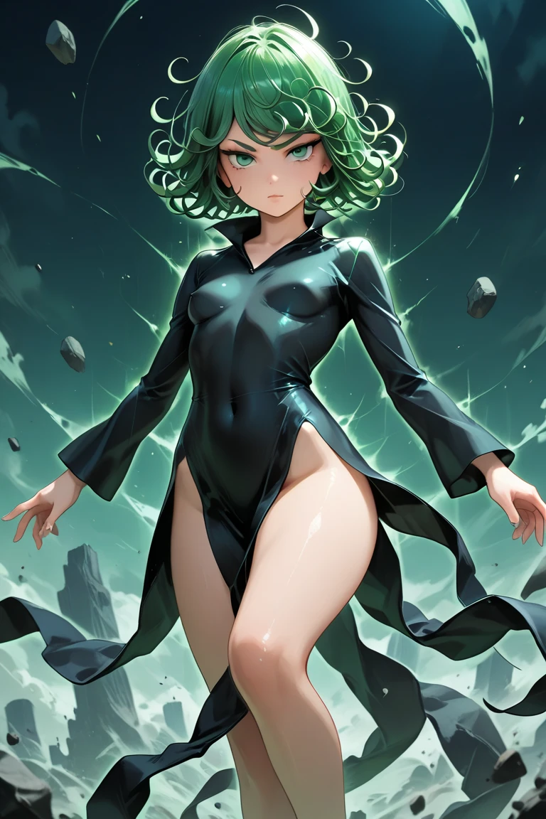 (masterpiece), (high quality: 1.2), real life, real action, 1girl, solo, standing, spread both hands, tatsumaki one punch, green hair, short hair, churly hair, green hair, cute face, girl face, beauty face, full body, perfect body, perfect anatomy, no panty, naked, nude, seen pussy with hairy, black shoes, all in realistic, all in ultra detail, 8k, ultra HD quality, 70mm lens