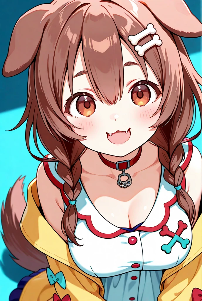 1 girl, vtuber style, cool girl, hololive, Inugami Korone, dog ears, dog tail, swimsuit, big chest, cropped shoulders, clavicle from behind, looking back, smile, (whole body), standing,