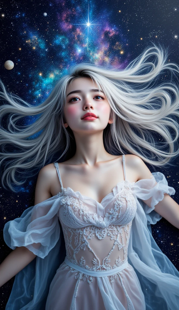 (best quality,4k,8k,highres,masterpiece:1.2),ultra-detailed,(realistic,photorealistic,photo-realistic:1.37),A girl and an extraterrestrial in love,illustration,colorful,soft lighting,extraterrestrial beauty,breathtaking landscapes,universe background,humans and aliens trying to communicate,floating bubbles,enchanted atmosphere,love at first sight,girl with sparkling eyes,extraterrestrial with shimmering skin,dreamy moments,humans' curiosity,extraterrestrial's wonder,emotional connection,unconditional love,magic in the air,whispered secrets,cosmic bond,a touch of mystery,endless possibilities,destiny intertwined,embrace of two worlds.