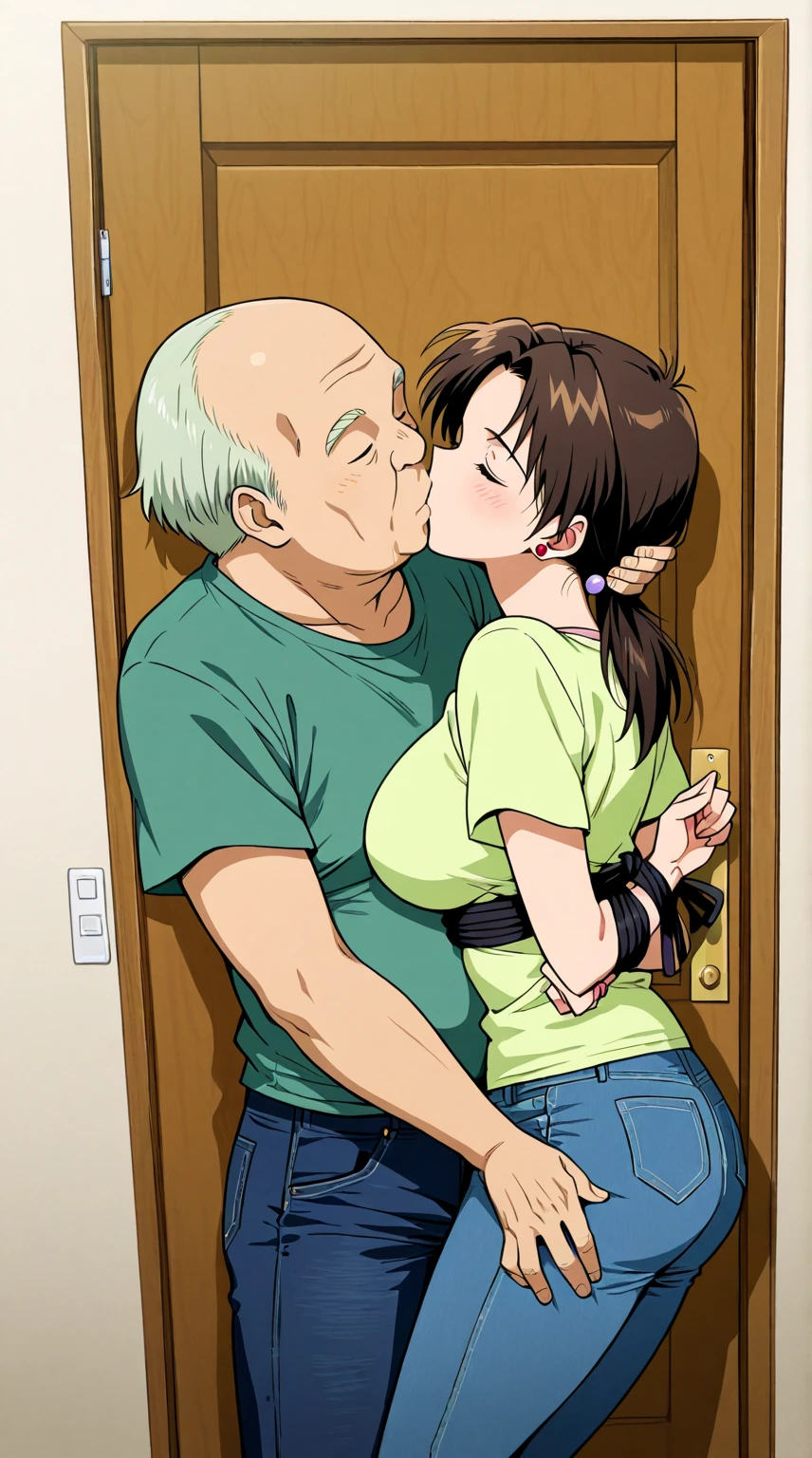Woman sucking on old man&#39;s cock　Both are naked and intertwined　Old man with a lively cock　Rejoicing Woman　Train　SM