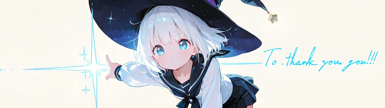 1 girl, cute, young, white hair, twintail, blue eyes, witch clothes, thigh boots,