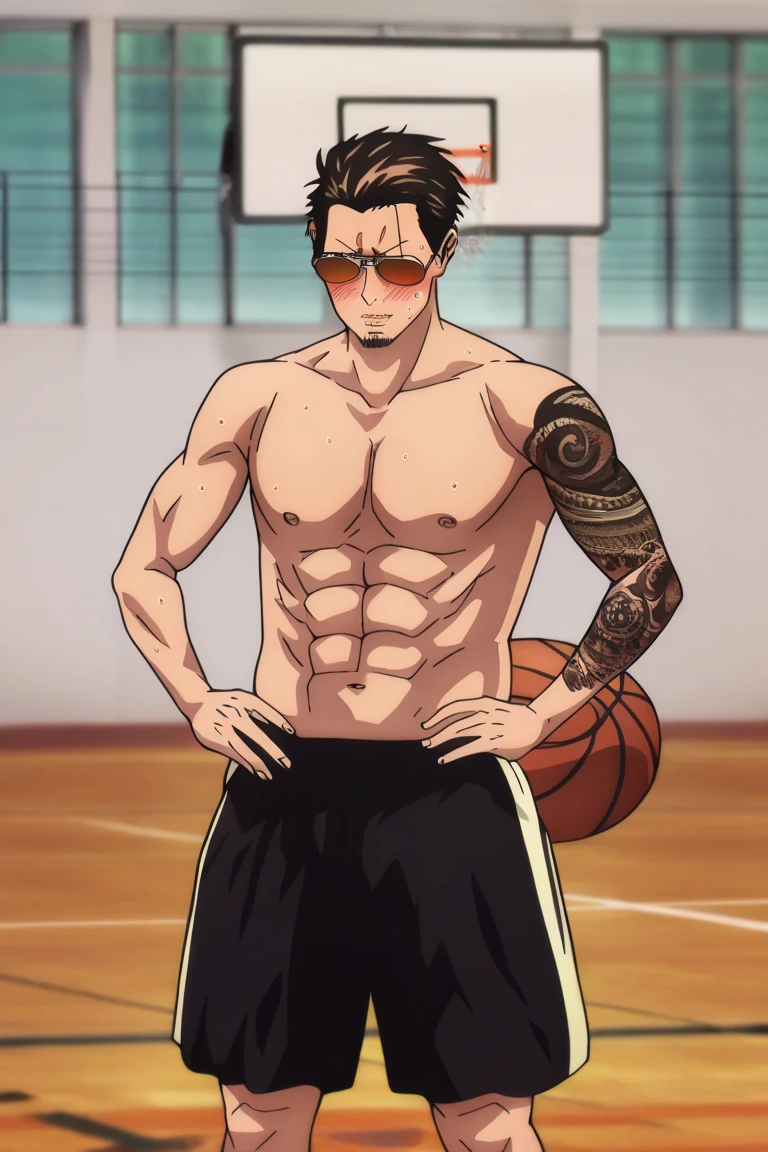 a boy, volleyball player in uniform, showing six pack abs, sweaty, sexly, comely, gostoso, and panting, corpo sensual e sedutor e com um rosto comely e sexly