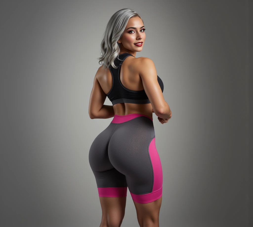 a woman with big breasts, athletic body, big-ass, thick thighs facing the camera, high waist leggings, beautiful detailed eyes, beautiful detailed lips, extremely detailed eye and face, long eyelashes, photorrealistic, 8k, high qualiy, hyper detailled, cinematic lighting, 3d, volumetric lighting, dramatic lighting, Bright dark, Warm Color Palette, swirly vibrant colors, dynamic pose, dramatic angle, cover of a magazine, fashion shooting