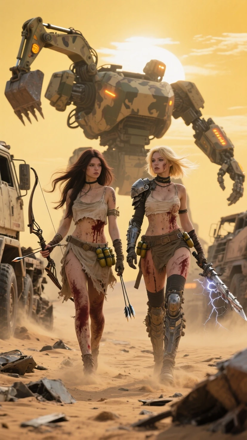 there is a woman holding a gun and a robot in the background, inspired by Greg Staples, epically luminous image, parallax », wearing epic bionic implants, helluva boss, inspired by Les Edwards, boardgamegeek, marc _ simonetti --ar 16:9 --v 5.1