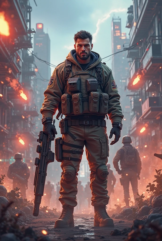 (extremely detailed CG unity 8k wallpaper,masterpiece, ((8k resolution)), ((hyper detailed)), (best quality), (realistic:1.2) (ultra-detailed), (best illumination, best shadow, an extremely delicate and beautiful), ultra-HD, cryengine, HD octane render, dynamic angle, floating, finely detail, Depth of field (bloom), ((Soft Lighting)), ((smooth gradient lighting)), glinting stars, (((masterpiece))), ((dynamic pose)), (((intricate details))), high quality metal texture, metallic luster, highly detailed, (semi realistic:1.6), ((((cowboy_shot)))), ((rugged handsome male:1.5)), ((((1man + fit + holding a rifle in black tactical gear + wearing a skull mask)))), (male focus), ((glowing eyes)), ((black jackal skull mask)), ((black clothes)), high quality black tactical gear, tactical vest, clothes flapping with wind, (((hood up))), (urban_tech-wear + black_gloves), (finger_on_trigger:1.2), (assault_rifle + kalashinikov_rifle + ak-47:1.4), (holding_gun + (trigger_discipline:1.4) + (aiming:1.3)), ((tactical vest + tactical gear)), (survival gear), black clothing, tall boots, complicated background, (war-zone), depth of field, cinematic lighting, solo focus, (blood rain behind, red glass pieces swirling around the hand), (((holding high quality detailed gun))), perfect hands, mechanical parts, (((high quality detailed ruins))), masterpiece side-lighting, (perfect hands), (midnight), from side, ((landscape view)), ((ultra-detailed)), spot color, monotone, red, 4k unity, blood, Blood fog, Splashing blood, red streaks, (complicated background), (best illumination), ((cinematic lighting)), depth of field, ((by sui ishida, by Wenjun Lin, by stefan morrell)), splash art