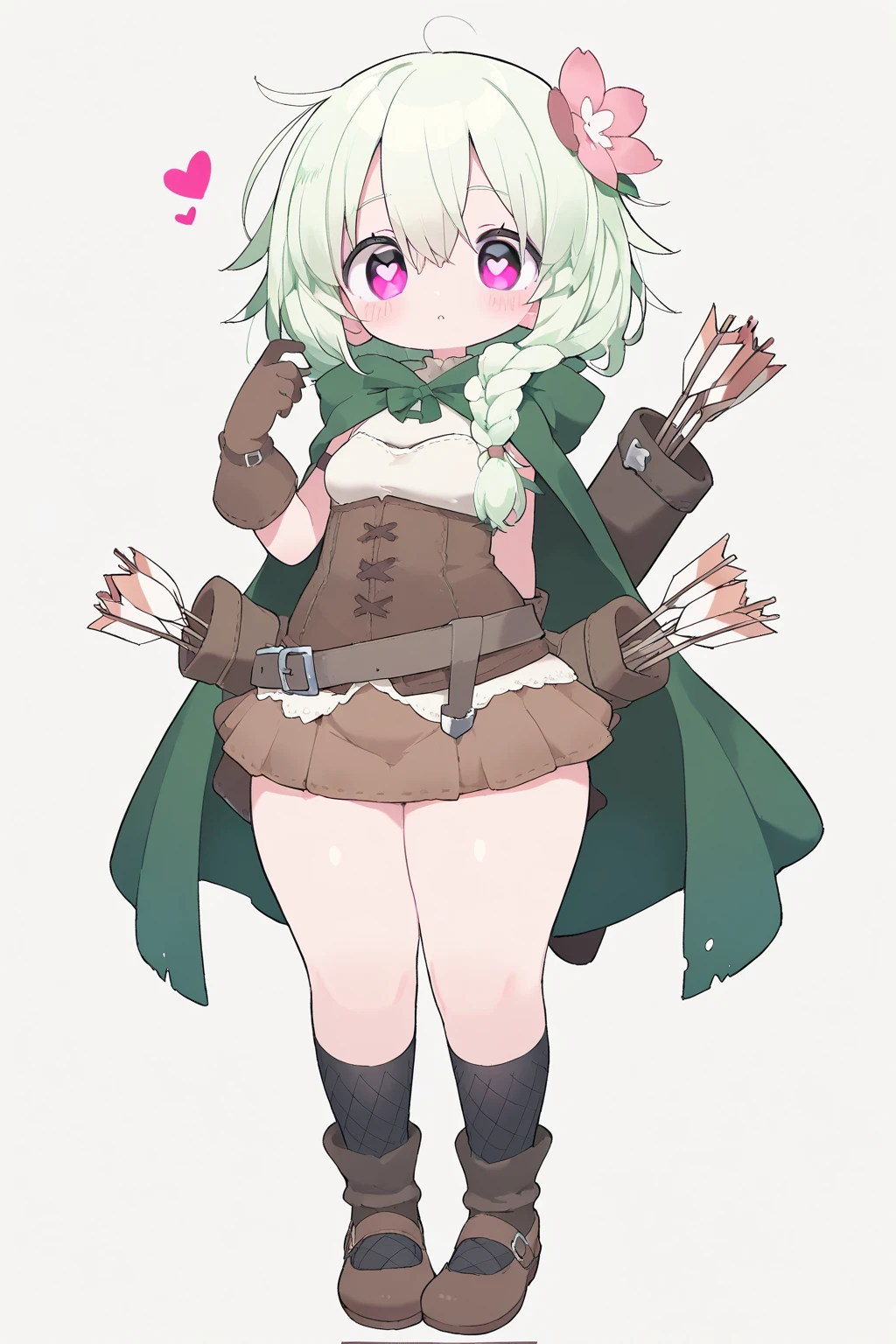 Araga Kiwi, 1girl, double bun, black eyes, straps, black panties, green thighhighs, green uniform, medals, green hat, long sleeves, smile, looking at viewer, simple background, <lora:Kiwi:1>