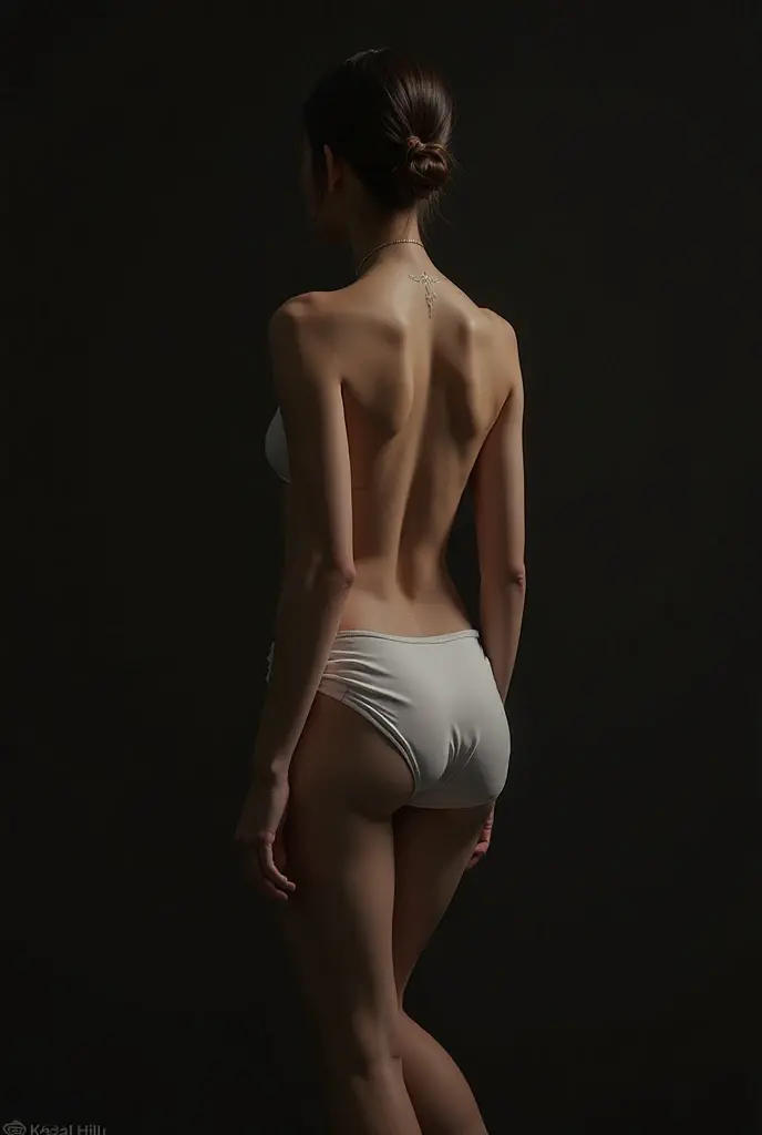 (photorealism:1.2), naked girl, facing back, black n white, dramatic