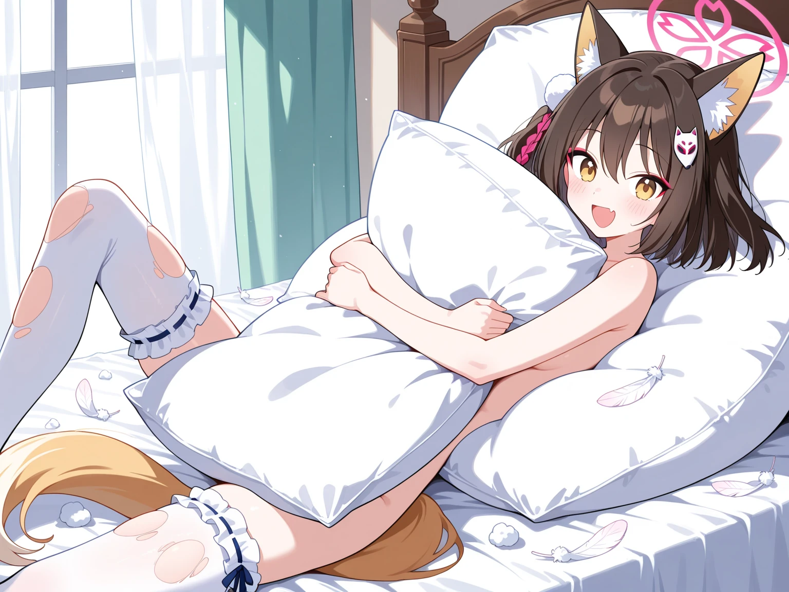 ((masuter piece)), in 8K, cinematic lighting, nighttime scene, Only candlelight, (Very unkempt hair, Dirty and cheesy bed, Lying on the bed), (exposed breast , Hide your nakedness with a tattered, torn, dirty blanket, Slender small breasts, There are some small bruises、Sweaty and pretty blushing and sad smile), Textured skin, Cat ears, Pale brown hair, Cute Beautiful Girl, Slums at night