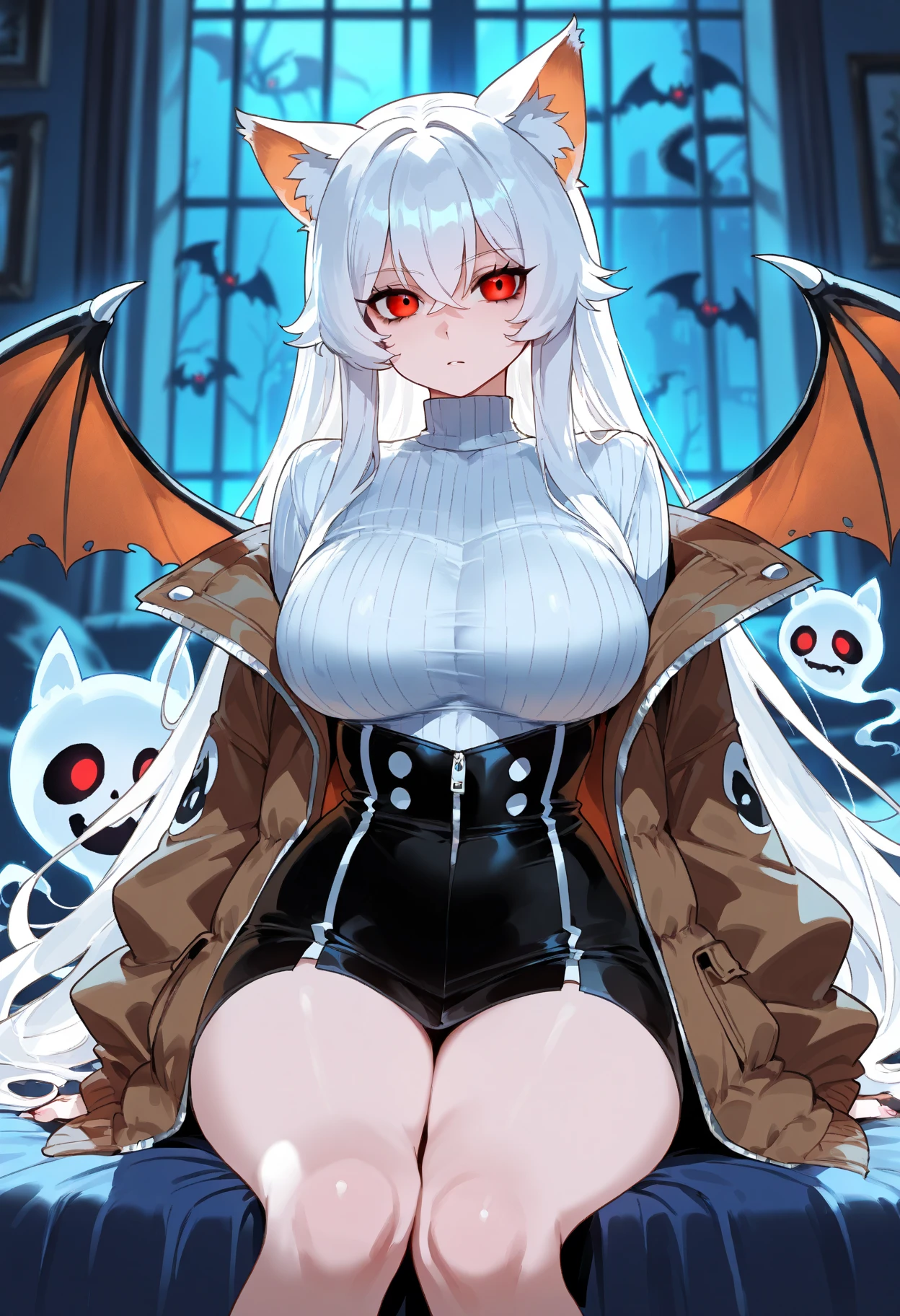 (masterpiece、highest quality、Super detailed)、1 girl、grin、Ghost body、long arms of creatures、(Blood)、(ghost creature body)、(詳細なghost creature body)、beautiful and detailed face、detailed eyes、(black skin) 、Insanity、shining eyes、translucent clothes、(gray theme)、