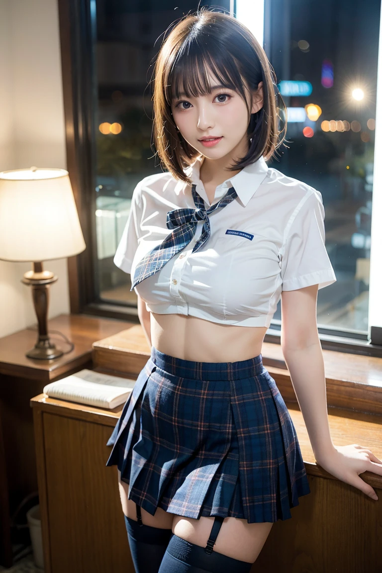 (8K、Raw photography、top-quality、masterpiece:1.2),(Spread your legs wide,Open your legs wide),(Long bob cut),watching at viewers,Looking at the front,Bullish,Erotic,Pupils,Light Blue Bra,de pele branca,kne,(Black pantyhose),absurderes,a small face,Parting the bangs from the middle、Forehead visible,(be shy,Tight eyes,glares,Bullish,skinny,Rasping,irate)、masterpiece,top-quality、超A high resolution,Raw panties,ren,Beautiful fece,One Person, 独奏,fullllbody、cute little、Back to Student,JK school uniform,hi-school girl,A indin Lady,is standing,(Photorealsitic:1.37)、Photon mapping,Realistic、Cute little face,Brown-eyed、Black socks、(Red bow tie)、Radio City、Physically Based Rendering、Foreground、depth of fieldlurry background、a picture,The girlody,beauty legs, Long legs, Thin leg,Tie your hair into one strand on your chest,(Bangs are visible), hair, s lips, Blue_The eye, nosesoft,(Light blue shirt), (Navy and blue and white plaid pleated skirt), Knees are visible,Sheer clothing,, Thigh, Black cotton socks,Nogizaka Idol, , indian ido、large full breasts、cleavage of the breast、Unbutton your shirt to reveal your chest、(Clearly visible detailed female pubic shape: 1.4), Masturbation Girl,fully body photo、skirt lift by yourself、super definition、lowfers、No panties、No panties、No bra、No bra、No pubic hair、The pubic area is wet、On a hotel bed、dim room、Black knee-high stockinglack knee-high socks、