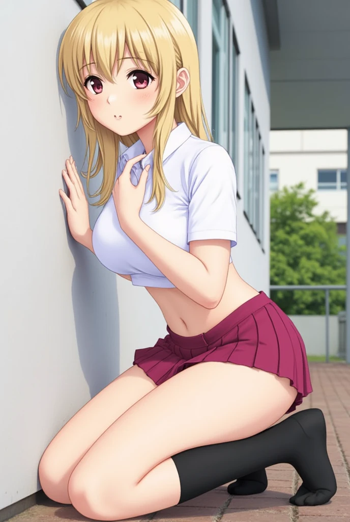 1girl in、A smile、Underwear、Cute underwear、Upper body portrait、Squatting panchira、masterpiece, best quality, highres, kitagawa marin, 1girl, blonde hair, long hair, multicolored hair, red eyes, jewelry, earrings, piercing, , white shirt, tied shirt, black choker, blue necktie, plaid skirt, grin, smile, standing, cowboy shot, outdoors, 32K, 8K, (In the chest:1.2), Arms above the head, ((Opening legs)), masterpiece, Gorgeous lace string underwear in dark blue、((T-back panties that dig into the crotch))、Japan idle, Wide waist, ((open one's legs)), (Sloppily open your mouth), (Open both eyes wide), sweaty and shiny skin, Blonde hair, poneyTail、Look at viewers , full body Esbian、perfect bodies、Luxury hotel lounges、、smiling at you,(masterpiece:1.2, best quality), (finely detailed beautiful eyes: 1.2), ((1girl)), ((solo)), (blue eyes:1.4), (finely detailed eyes and detailed face:1.3), (beautiful and clear background:1.2), (extremely detailed CG, ultra-detailed, best shadow:1.1), ((depth of field)), ((watercolor)), bare shoulders, beautiful concept illustration, (white background:0.5), (illustration:1.1), (extremely fine and beautiful:1.1), (perfect details:1.1), from side, colorful, happy atmosphere, sleeveless, vampire, fang teeth, pale skin, royal, garden of flowers, calm expression, colorful flowers, sweet