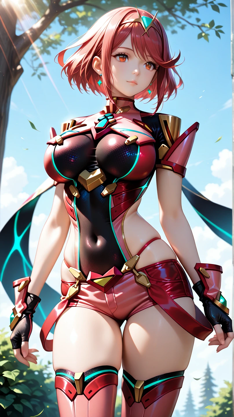 "A highly detailed and dynamic illustration of a female superhero inspired by the Marvel Universe. She has an athletic and curvy physique with a narrow waist, glossy lips, and defined muscles. She is wearing a tight white and pink spandex bodysuit with a distinctive white capelet reminiscent of Gwenpool's style. Her half-face mask reveals her ponytail with blonde hair and pink eyes. She is in an action pose, wielding two Uzis in her hands while katanas are strapped behind her back. The setting is a combat environment with flying bullets, enemy blood, and a powerful expression on her face. The image is rendered in 4K quality, capturing the intricate details of her outfit, weapons, and the dynamic atmosphere of the battle."
