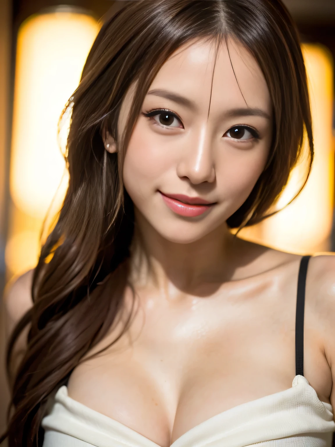 ((Highest quality, 8k, masterpiece: 1.3)), whole body, bikini, Clear Focus: 1.2, Outstanding beauty and style: 1.4, Slim Abs: 1.2, ((Brown Hair, big: 1.2)), (night, Outdoor: 1.1), Highly detailed face and skin texture, Detailed eyes, double eyelid, Japanese people々