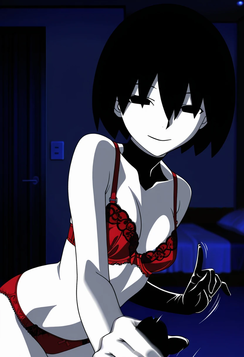 punctuation_9, punctuation_8_High above, punctuation_7_High above, break(work of art), 1 girl, standing alone, absurderes, high resolution,,pretentious smile ,curve body, Bblack hair ,, Eyes red, Bblack hair, perfect lips, white bikini,white bra ,black socks at night,citys